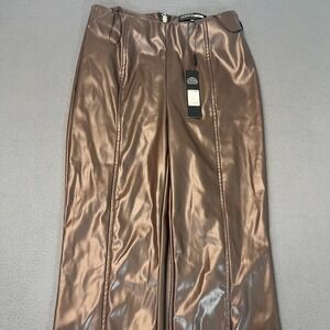 Fashion Nova Ashley Faux Leather Flare Pant Womens Sz Med Mocha Brown Club NWT